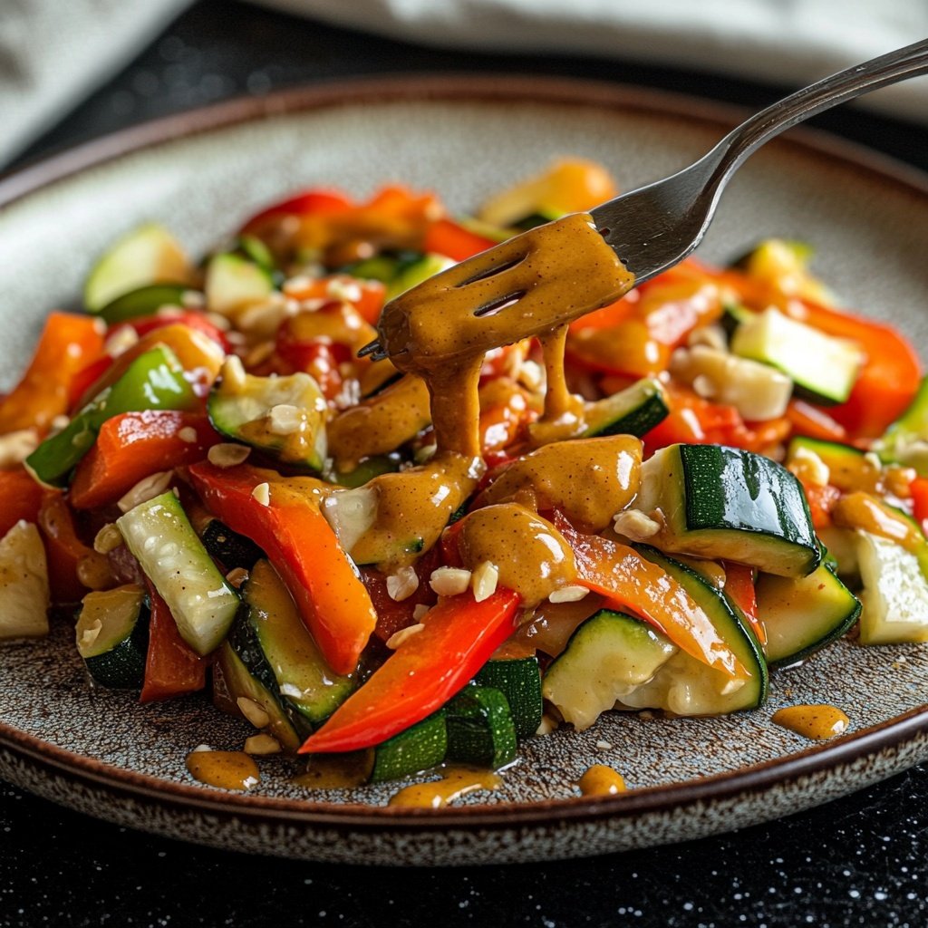 Gemüsepfanne mit Erdnusssauce