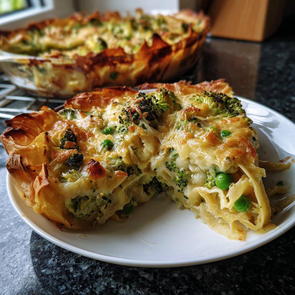Nudelauflauf mit Brokkoli und Erbsen
